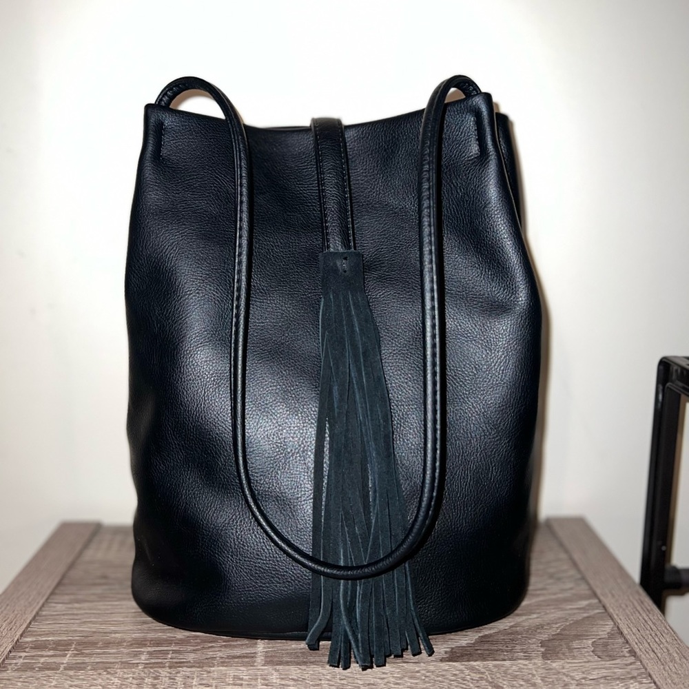 Genuine Black Leather Bucket Purse